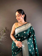Bottle green Nath paithani silk saree with zari weaving work