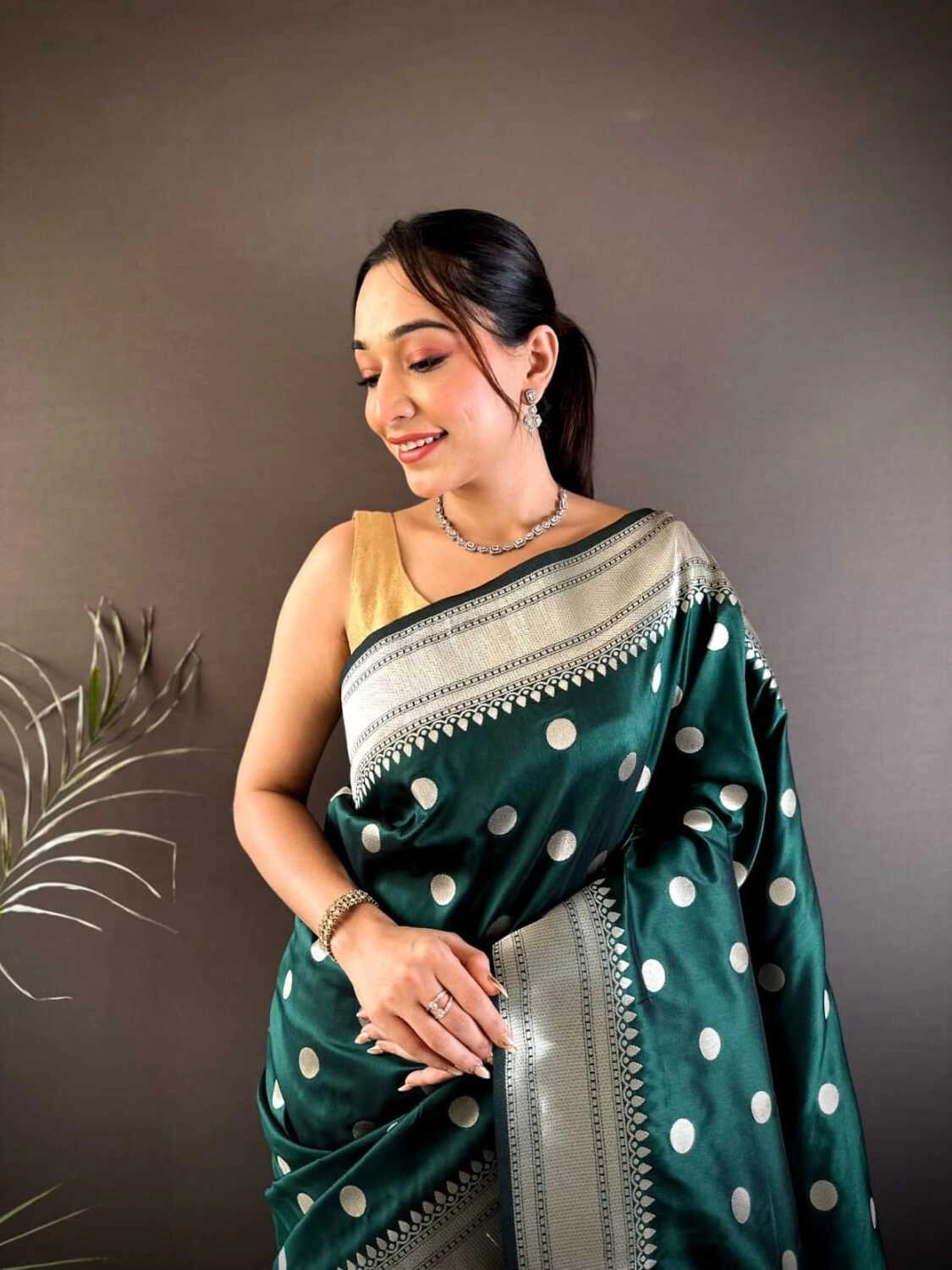 Bottle green Nath paithani silk saree with zari weaving work