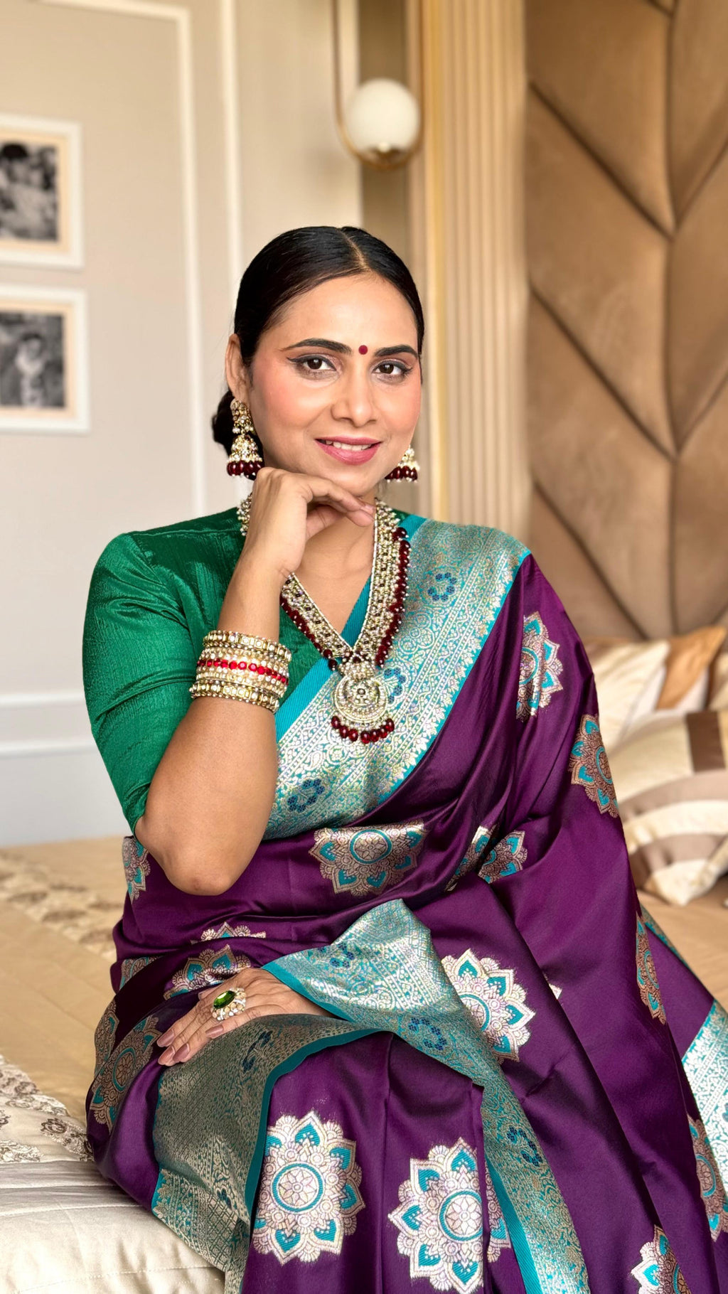 Magenta luxurious banarasi silk saree with zari weaving work