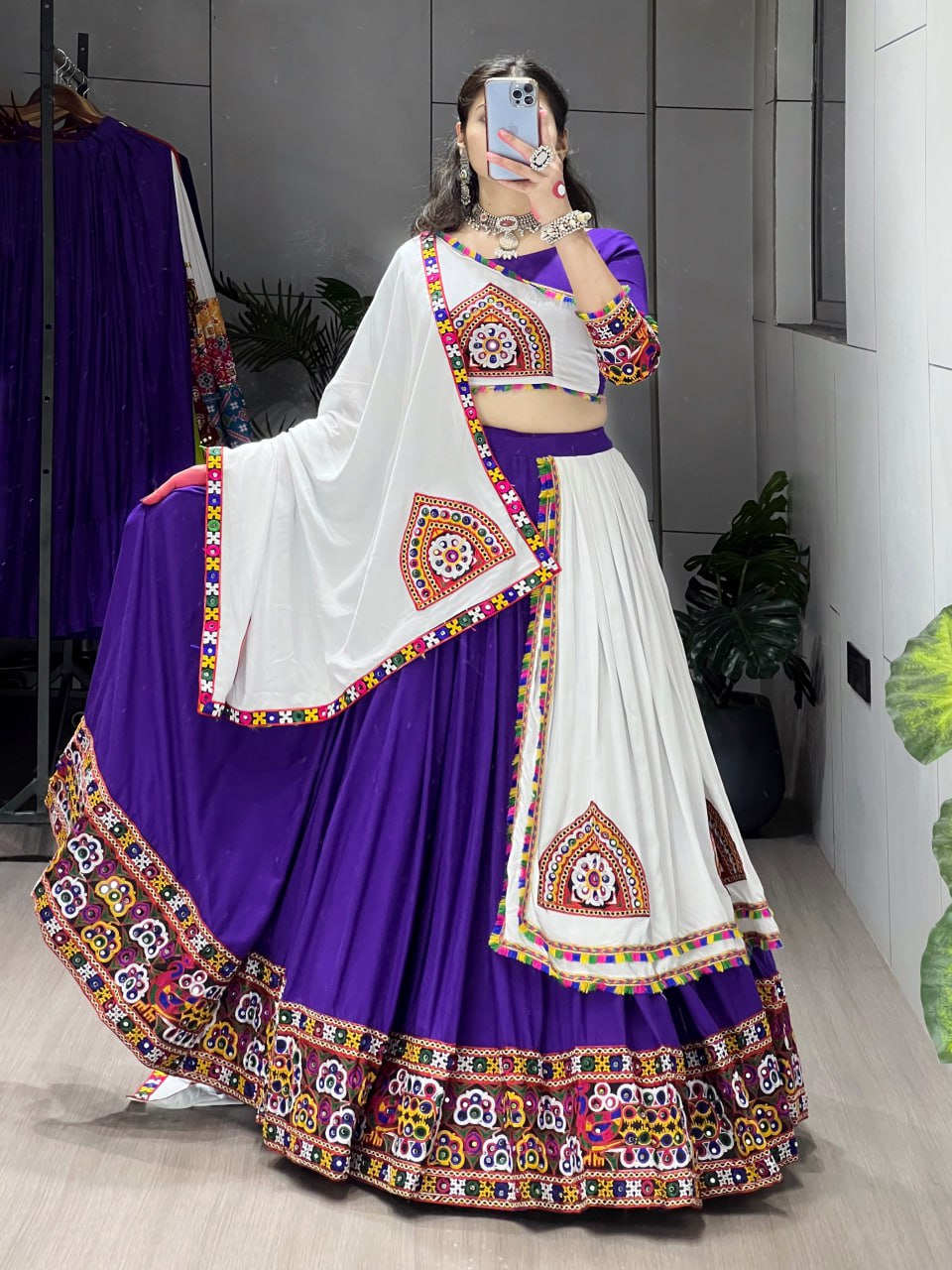 Rayon Cotton Lehenga Choli with Traditional Gamthi Embroidery and Matching Dupatta