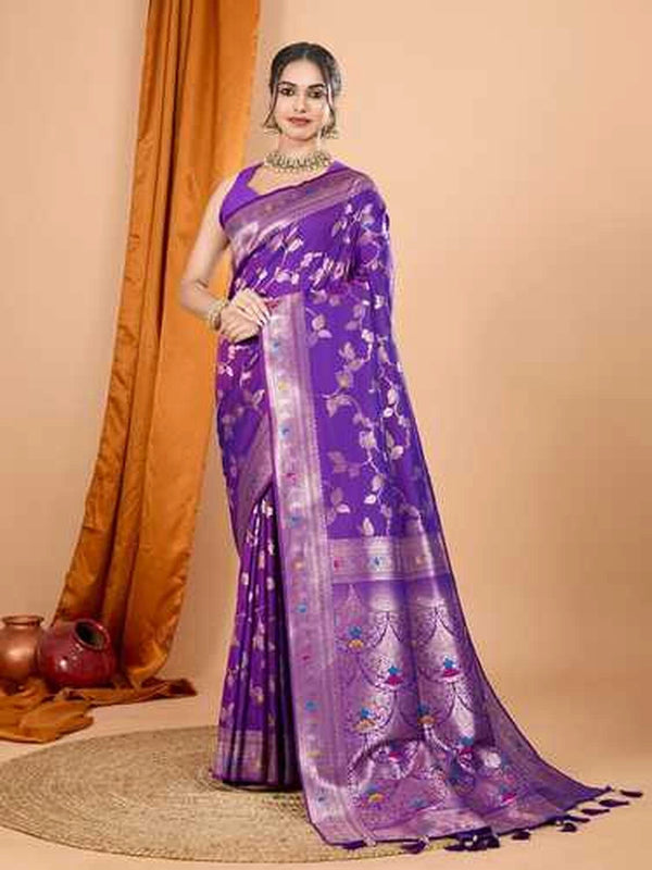 Purple premium banarasi silk saree with meenakari zari weaving work