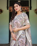 Multi summer special digital printed linen cotton saree