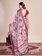 Multi soft linen cotton saree with floral printed work