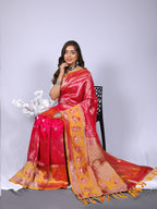 Rani pink color kanchipuram silk saree with zari weaving work