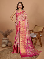 Peach kanjivaram silk saree with zari weaving work