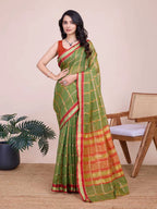 Mahendi green kota doriya saree with zari weaving work