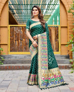 Bottle Green Bandhej Silk Saree with Zari Weaving