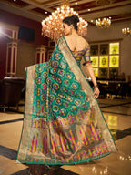 Rama green soft organza silk saree with zari weaving work
