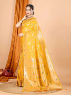 Yellow premium banarasi silk saree with meenakari zari weaving work