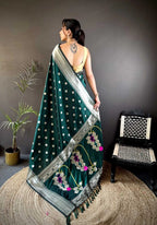 Bottle green Nath paithani silk saree with zari weaving work