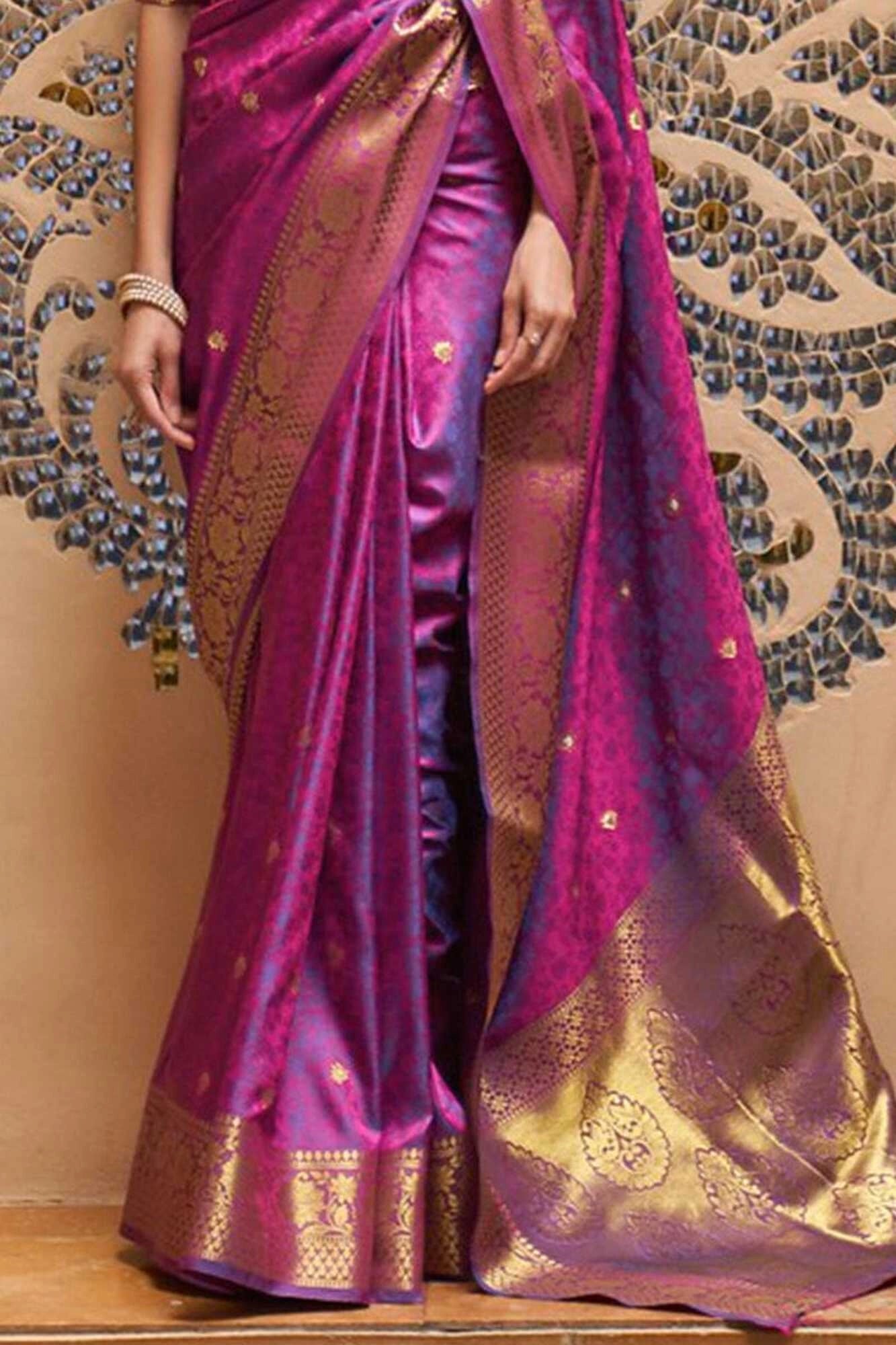 Purple soft banarasi silk saree with zari weaving work