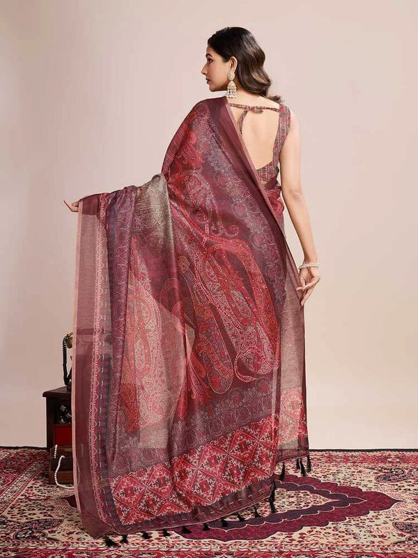 Multi soft linen cotton saree with kalamkari printed work