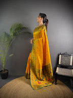 Yellow colour paithani silk saree with zari weaving work