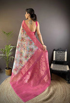 Fancy Pink linen silk saree with digital printed work