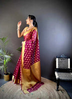 Magenta latest organza silk saree with zari weaving work