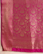 Rani pink color soft kanchipuram silk saree with zari weaving work