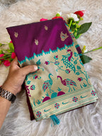 Magenta traditional paithani silk saree with peacock zari weaving work