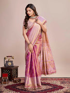 Pink kanjivaram silk saree with zari weaving work
