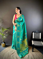 Rama green traditional paithani silk saree with meenakari zari weaving work