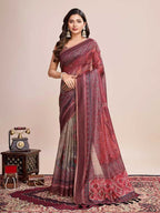 Multi soft linen cotton saree with kalamkari printed work