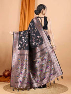 Black premium banarasi silk saree with meenakari zari weaving work