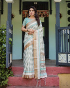 Multi summer special digital printed linen cotton saree