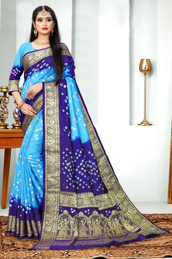 Arshla bandhej silk saree with zari weaving work