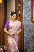 Lavender color kanjivaram silk saree with zari weaving work
