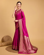 Rani pink color soft kanchipuram silk saree with zari weaving work