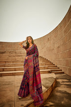 Blue traditional pashmina cotton saree with woven design