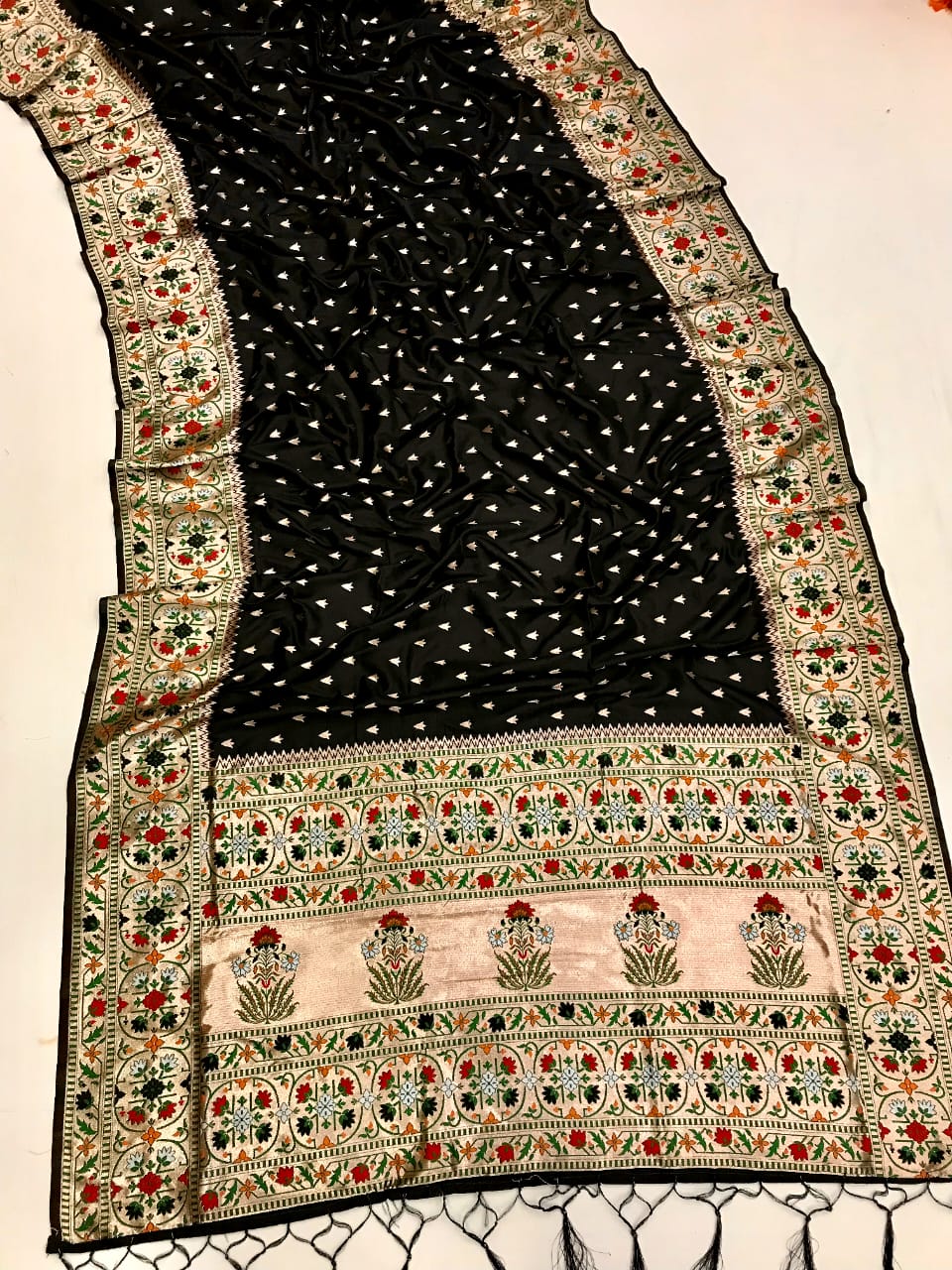 Black color paithani silk saree with zari weaving work