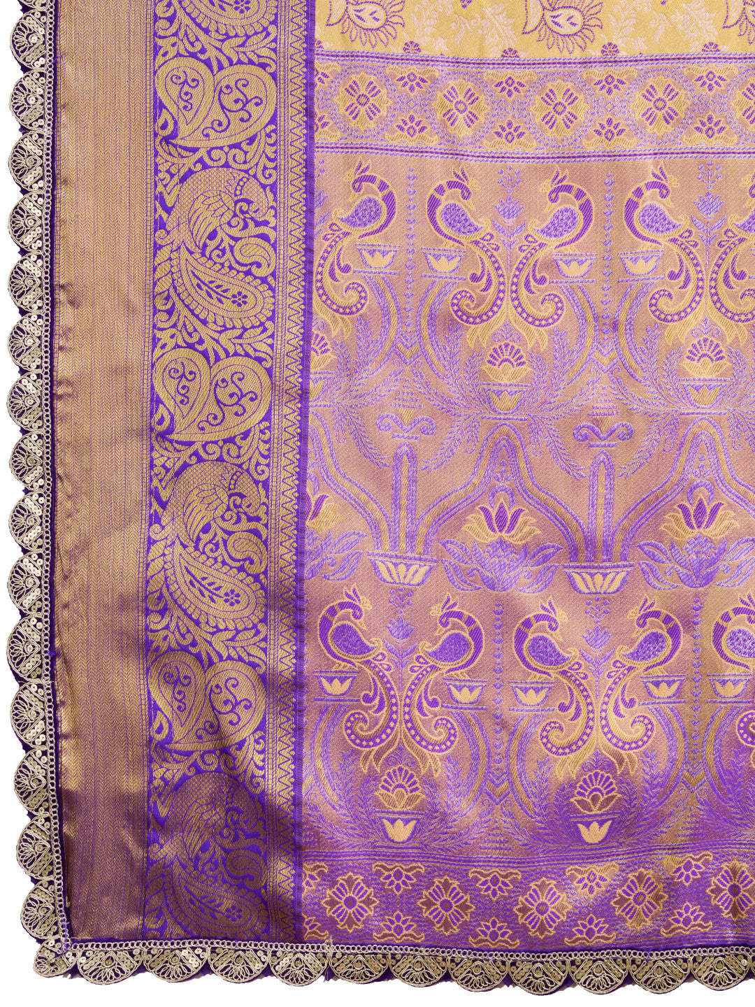 Beige kanjivaram silk saree with zari weaving work