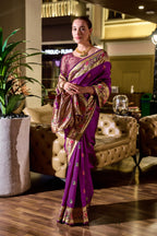 Traditional magenta paithani silk saree with zari weaving work