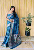 Firoji premium paithani bandhej silk bandhani saree with zari weaving work