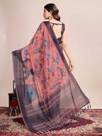 Multi soft linen cotton saree with kalamkari printed work