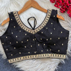Black sequence and embroidery roman silk readymade blouse