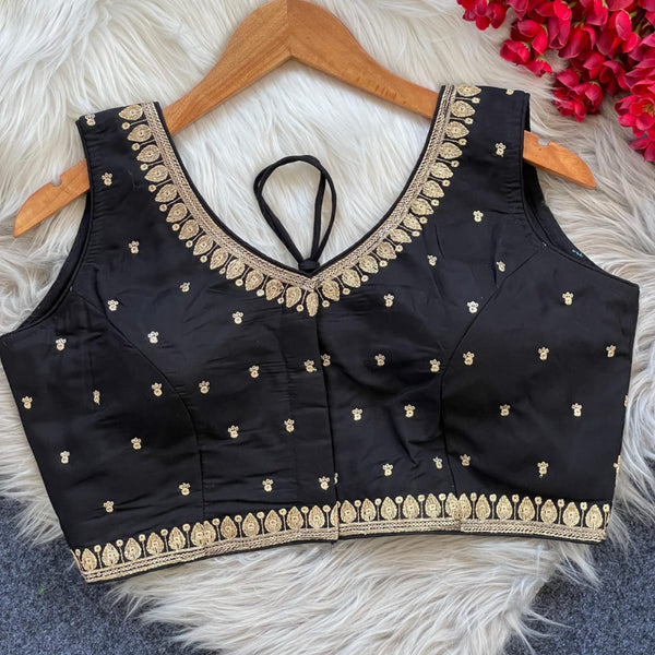 Black sequence and embroidery roman silk readymade blouse