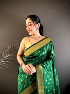 Green traditional paithani silk saree with zari weaving work