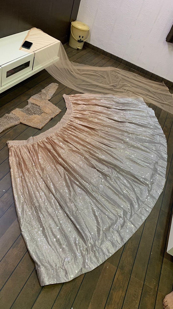 Luxury Satin Silk Lehenga with Sequins Embroidery & Net Dupatta