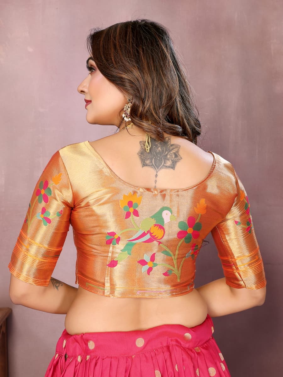 Pink color jecquard paithani silk lehenga with zari weaving work