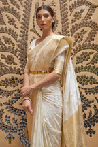 Off white soft banarasi silk saree with zari weaving work
