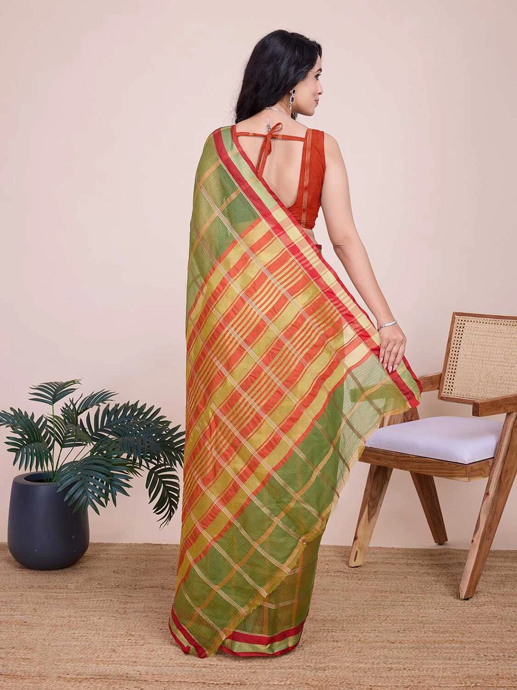 Mahendi green kota doriya saree with zari weaving work