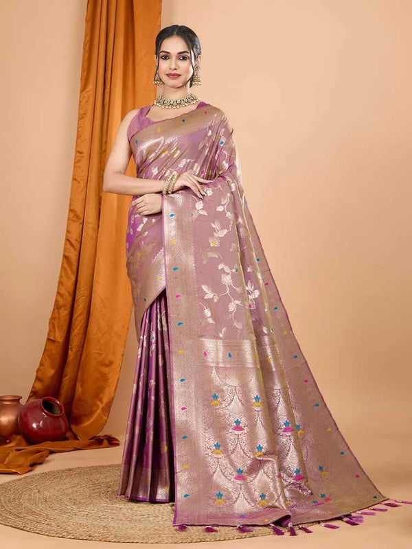 Brown premium banarasi silk saree with meenakari zari weaving work