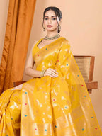 Yellow premium banarasi silk saree with meenakari zari weaving work