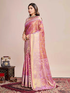 Pink kanjivaram silk saree with zari weaving work
