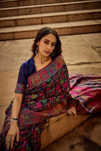 Blue traditional pashmina cotton saree with woven design