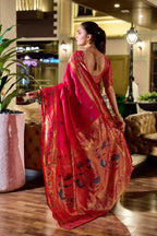 Traditional pink paithani silk saree with zari weaving work