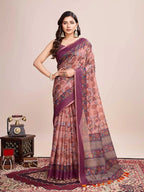 Multi soft linen cotton saree with kalamkari printed work