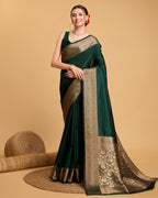 Dark green color soft kanchipuram silk saree with zari weaving work