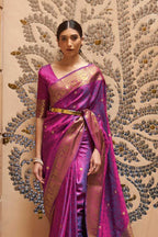 Purple soft banarasi silk saree with zari weaving work